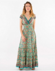 Robe longue princesse avec fronces pour le printemps boho ethnique