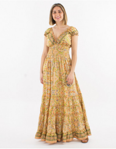 Robe longue fluide Colline pour l'été à motif boho chic orange