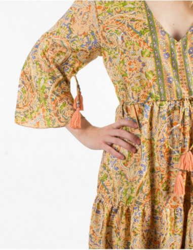 Robe midi bohème avec liens et pompons