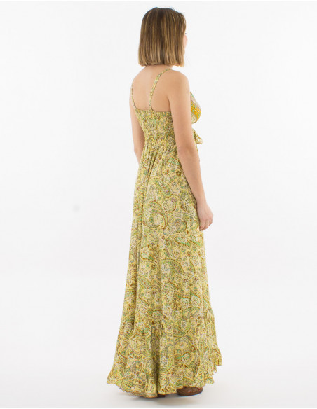Original flowing long dress for summer with yellow paisley print