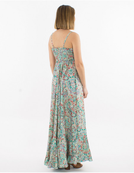 Robe longue fluide boho motif cachemire