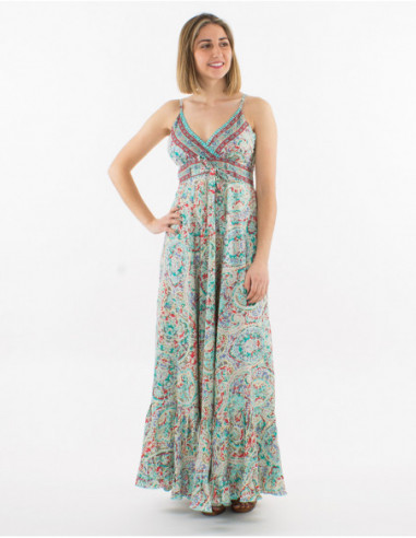 Robe longue fluide boho motif cachemire