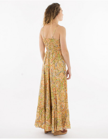 Robe longue fluide boho motif cachemire