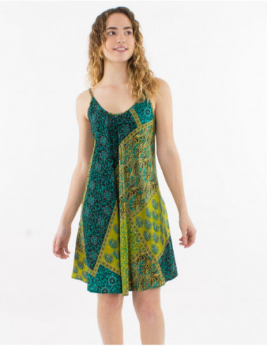 Petite robe de plage imprimé patchwork baba cool vert