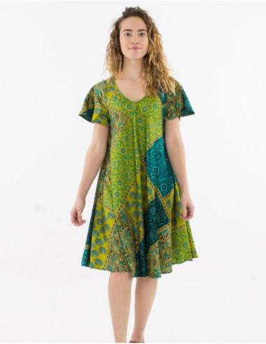 Robe courte fluide évasée patchwork
