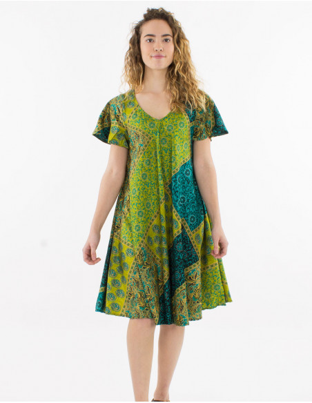 Robe courte fluide évasée patchwork