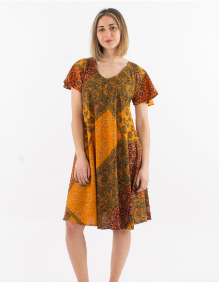 Robe courte fluide évasée patchwork