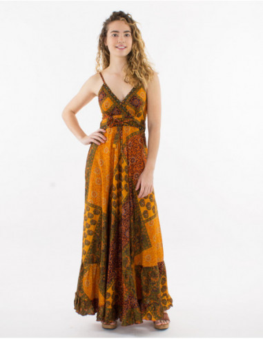 Original summer long dress with orange baba cool pattern