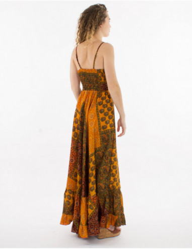 Fluid long dress with thin straps original pattern baba cool orange