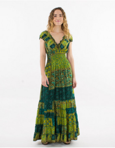 Frilly princess long dress with green baba cool print