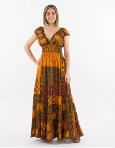 Frilly princess long dress with orange baba cool print