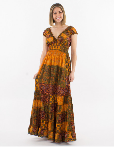 Original long dress for spring 2023 with orange baba cool print