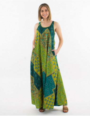 Green baba cool patchwork print summer sleeveless maxi dress