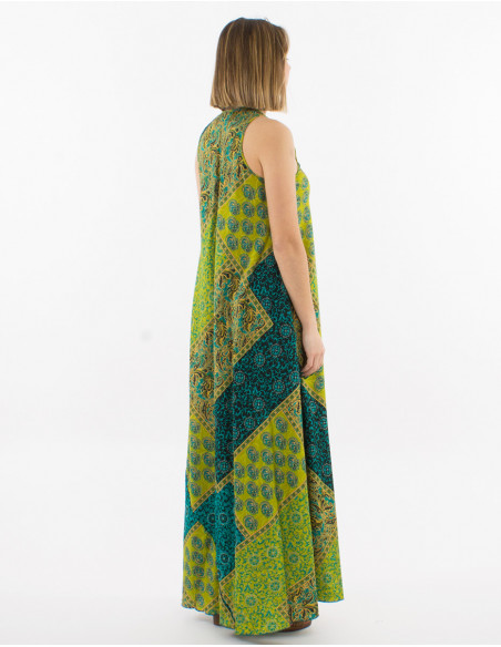 Robe longue oversize originale Coline pour femme à motif baba cool vert