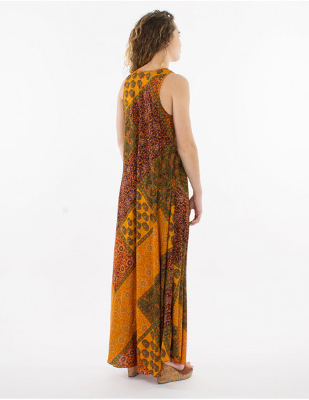 Robe longue oversize originale Coline pour femme à motif baba cool orange