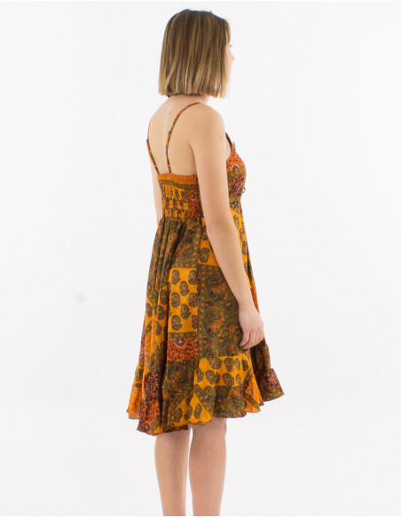 Petite robe courte fluide estivale Coline 2023 à imprimé baba cool orange