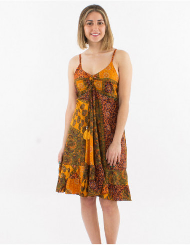 Robe courte fluide volante parfaite pour l'été motif hippie chic orange