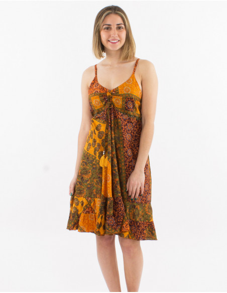 Robe courte fluide volante parfaite pour l'été motif hippie chic orange