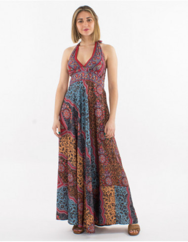 Long halter dress original African pattern baba cool red