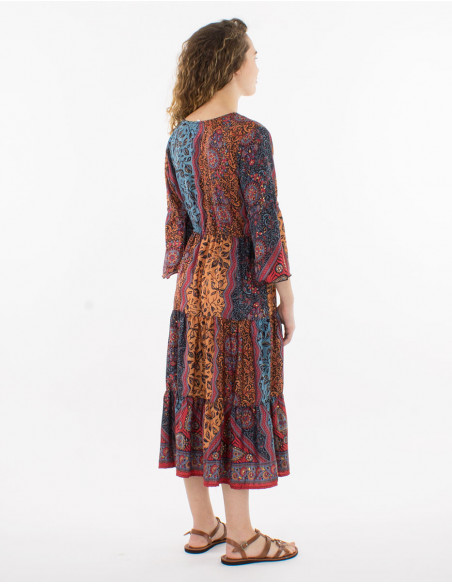 Robe midi bohème fleurie avec ceinture
