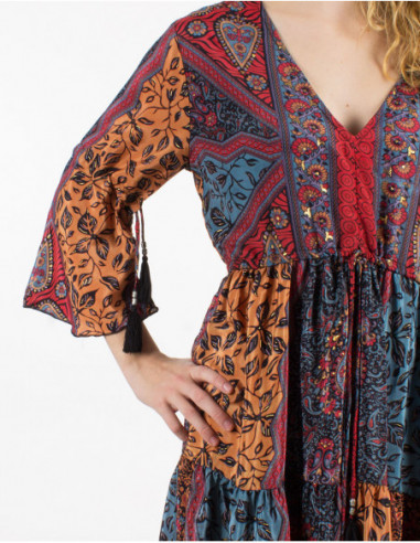 Zomm tassels 3/4 sleeves midi dress original hippie chic