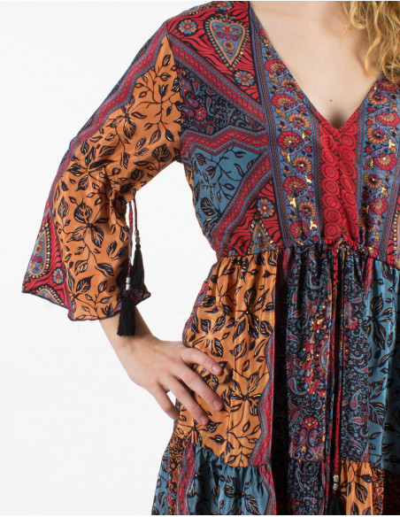 Zomm tassels 3/4 sleeves midi dress original hippie chic