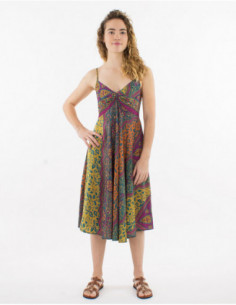 Ethnic mid-length dress with thin straps African pattern