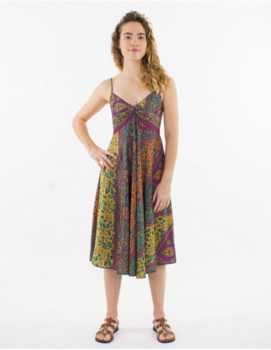 Original short summer dress with ethnic African pattern in rust