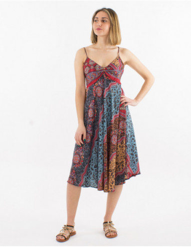 Robe mi longue évasée pour l'été à imprimé hippie africain rouge