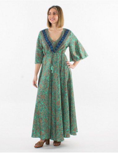 Long boho beach dress with original pompom belt