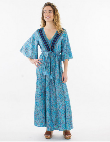 Robe longue oversize à manches courtes original pour le printemps 2023 motif bleu turquoise