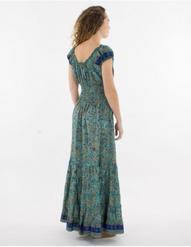 Original spring princess long dress with mint green bohemian pattern