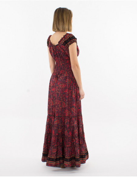 Robe longue de princesse pour le printemps originale à motif bohème rouge