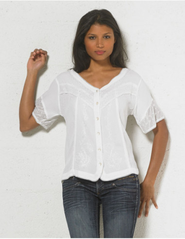 Rayon mosscrepe blouse with short sleeve