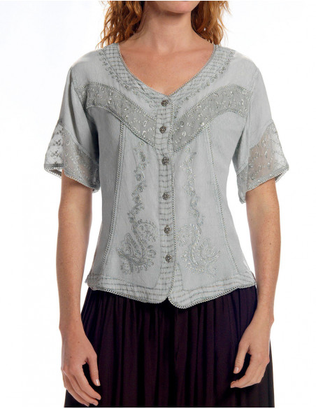 Rayon mosscrepe blouse with short sleeve
