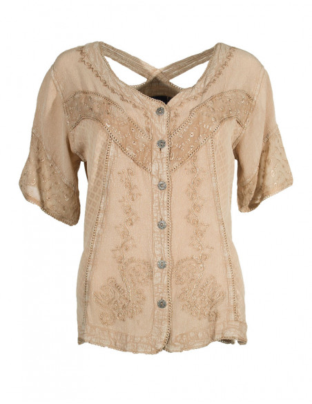 Rayon mosscrepe blouse with short sleeve