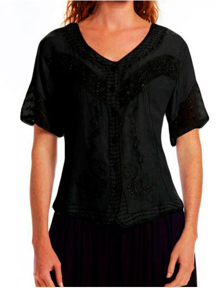 Rayon mosscrepe blouse with short sleeve