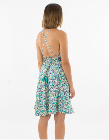 Robe courte fluide d'été bohème dos nu