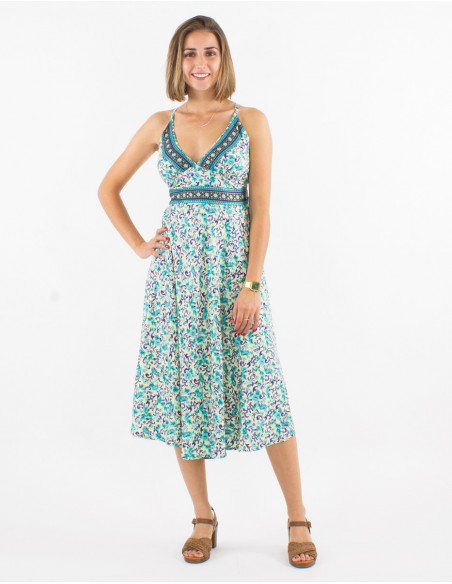 Robe midi romantique d'été dos nu croisé