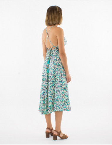 Robe midi romantique d'été dos nu croisé