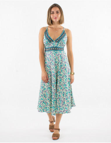 Robe midi romantique d'été dos nu croisé