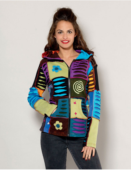 Short hooded jacket patchwork fabric baba cool devoured