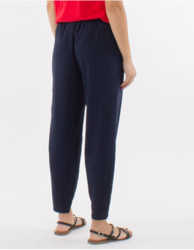 Pantalon unie marine pour femme basique avec poches avant