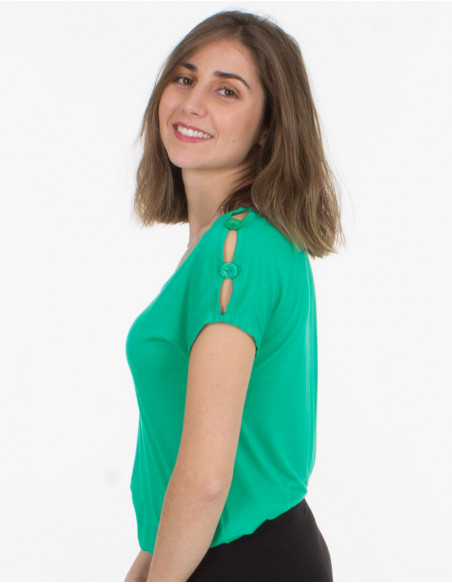 T-shirt femme dynamique et original menthe manches ajourées