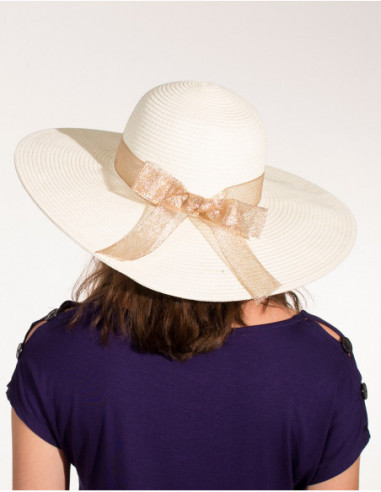 Chapeau blanc pour femme ruban marron