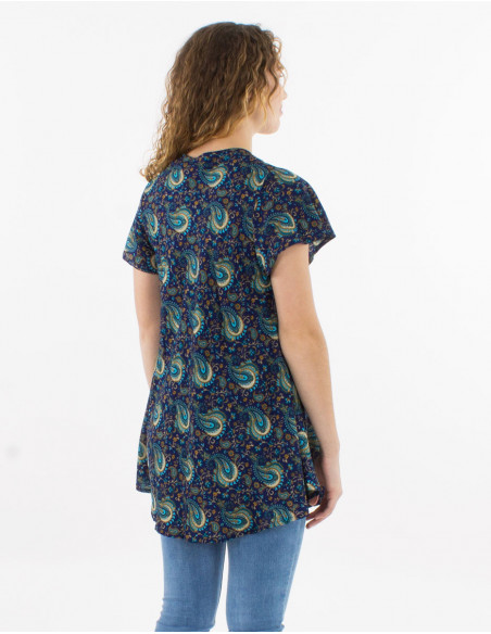 Blouse longue marine manches courtes