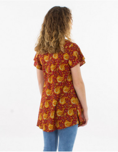 Blouse ample manches courte tons rouges et orange