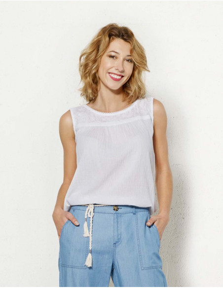White embroidered white top