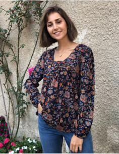 Blouse femme col carré manches longues