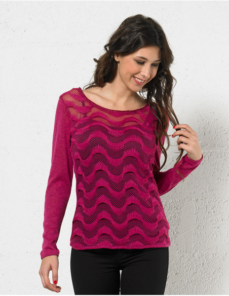 Knitted polyester pullover with long sle